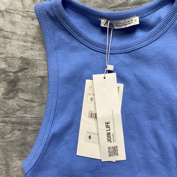 NEW Zara Sleeveless Stretch Ribbed Crop Top Women's Small Blue - Picture 8 of 10
